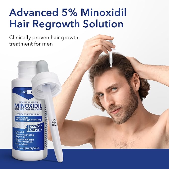 Hair-Regen Advanced 5% Minoxidil For Men Hair Regrowth Treatment for Thinning Hair - Hair Loss for Men - 6 Month Supply, Minoxidil Topical Solution So Thicker Fuller Hair Keeps Growing Amazing Results