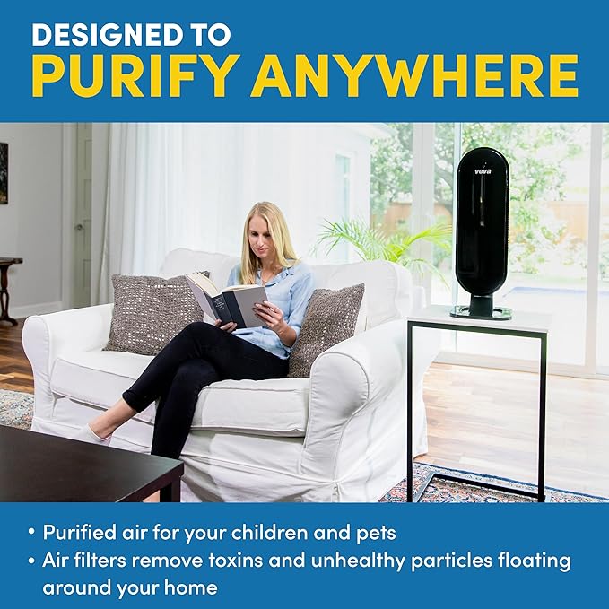 VEVA Air Purifier for Home, Large Room, Bedroom, HEPA Filter & 4 Activated Carbon Pre-Filters - Removes Allergens, Pets Hair, Dust, Dander, Smoke, Odor - Pro Elite 8000