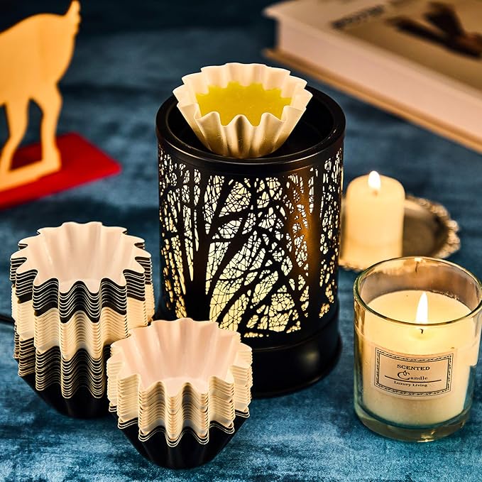 Boao Wax Melt Liners Reusable Wax Warmer Containers Leakproof Cups for Scented Candle, Paper Holders for Electric Pluggable Melter and Burner(Black, White,50 Pieces)