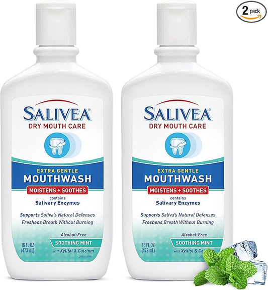 SALIVEA Dry Mouth Mouthwash - Soothing Mint Mouthwash with Natural Salivary Enzymes - Breath Freshener & Dry Mouth Care - Mint Flavor (2 Pack)