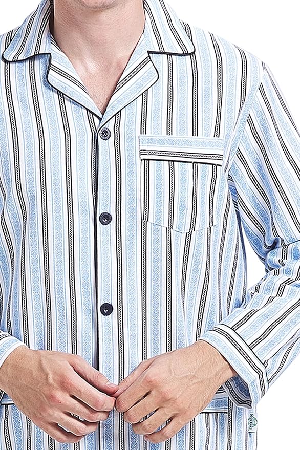 GLOBAL Men's Pajamas Sets 100% Cotton Flannel Sleepwear Long-Sleeve top & Bottom