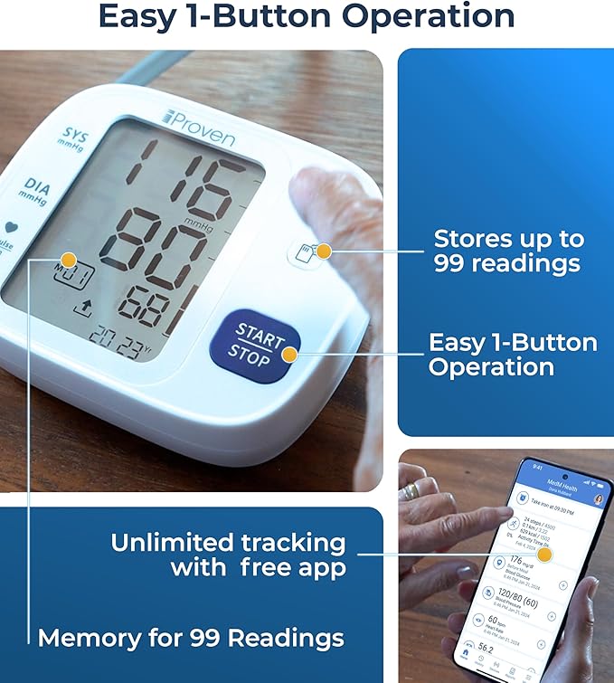 iProven Blood Pressure Monitor Bluetooth for Home Use - Upper Arm with App Integration, Easy-to-Use One-Touch Operation, and Large Display for Convenient Monitoring.