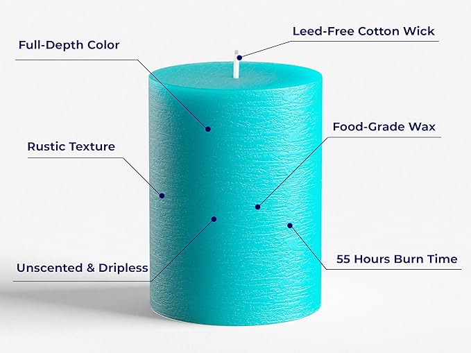 Melt Candle Pillar Candles - Unscented Candles for Home, Church, Weddings, & More - 3" x 4", Turquoise