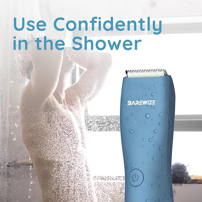 Body Hair & Pubic Hair Trimmer for Men & Women, Painless Electric Body & Bikini Shaver | Waterproof, Type-C Rechargeable, LED Light, Replaceable Blade, Manscape Personal Groomer (Azure)