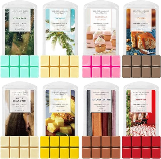 SCENTORINI Wax Melts, Wax Cubes, Wax Melts for Wax Warmer, 8x2.5 oz, Pineapple, Red Wine, Toffees, Tuscany Leather, Grandma’s Kitchen, Clean Rain, Little Black Dress, Coconut Scent