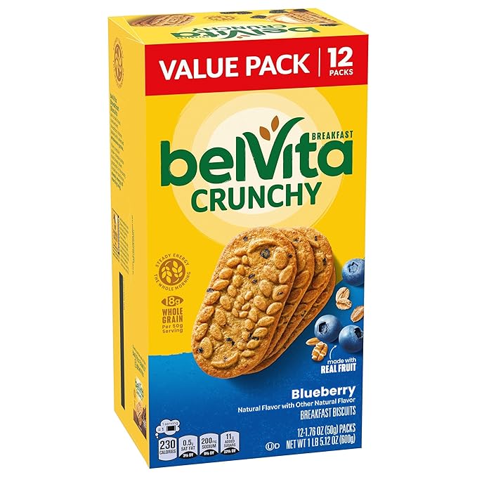 belVita Breakfast Bars Biscuits, Blueberry, Value Pack, 12 Packs (4 Biscuits Per Pack)