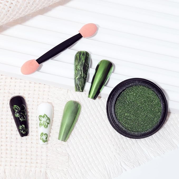 Artdone Chrome Nail Powder, Grass Green Iridescent Aurora Powder Metallic Mirror Effect Pigment Pearlescent Mermaid Pigment Pearl Glitter Dust Kit, Nail Art Decoration, Resin Craft