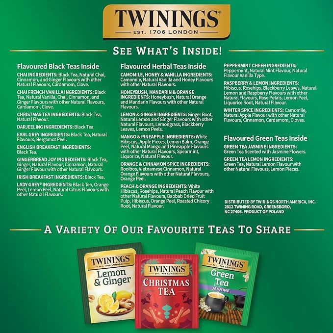 NEW Twinings Tea Advent Calendar Gift Set, 24-Day Holiday Sampler with Black, Green & Herbal Teas, Christmas Countdown Box for Tea Lovers, Brew Joy Together, 48 Count (Pack of 1), 48 Tea Bags