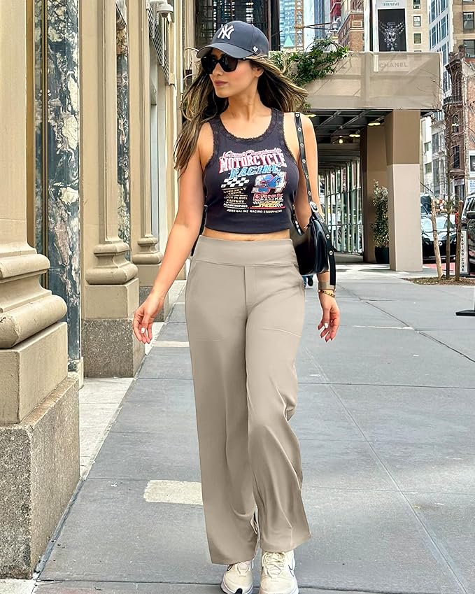 G4Free Yoga Pants Women Wide Leg Pants with Pockets High Waist Stretch Dress Casual Sweatpants Petite/Regular/Tall