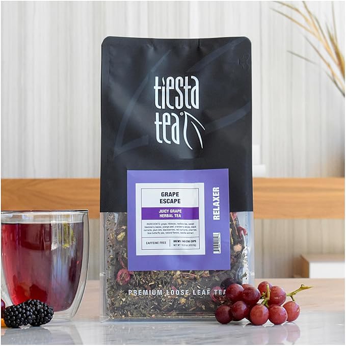 Tiesta Tea - Grape Escape, Loose Leaf, Juicy Grape Herbal, Non-Caffeinated Fruit Tea, Make Hot or Iced Up to 200 Cups, 16 oz Resealable Bulk Pouch