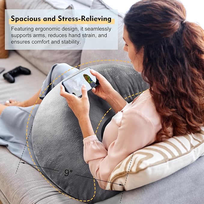 Gaming Pillow Arm Support Pillow for Bed & Sofa: Ergonomic U-Shaped Lap Pillow with Elbow Rest for Adults & Kids - Reduces Arm Pain & Fatigue During Gaming, Reading, Working & Crocheting