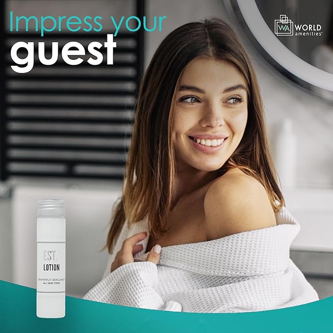 World Amenities EST. Soothing Hand & Body Lotion with Grapefruit-Bergamot fragrance, Biodegradable/Recyclable Bottle with Screw Top, 1.41oz / 40ml, Pack of 48