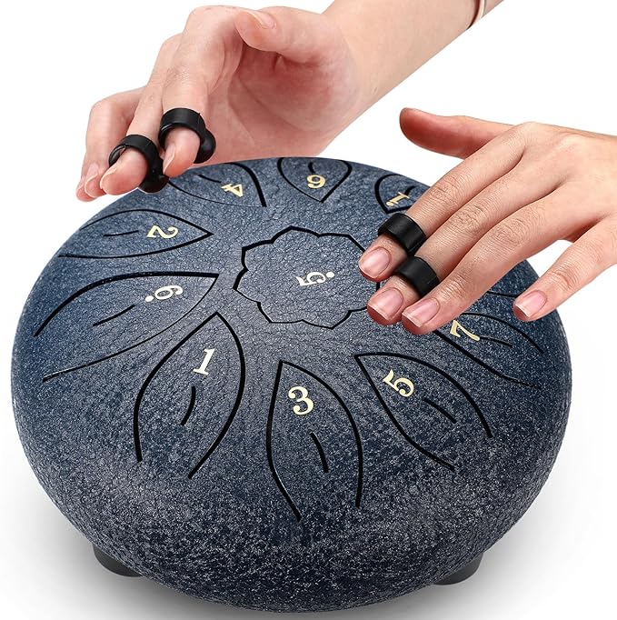 Facmogu Rain Drum for Outside Garden, 6 Inch 11 Notes Rain Drum for Garden Instrument, Chakra Drum for Rain Outdoor, Musical Steel Tongue for Meditation Musical Education Yoga Zen Gifts - Green