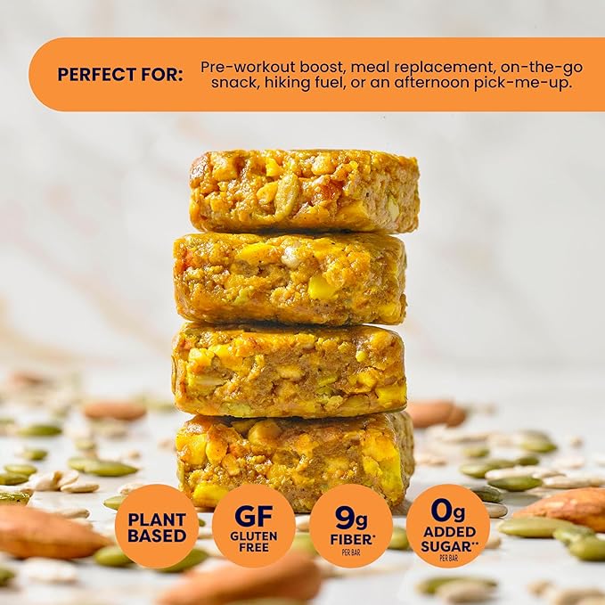 Vybe Snacks Savory Nutrition Bars Turmeric Ginger Flavor | Plant Based Vegan, Zero Added Sugar, Gluten Free, Keto Friendly, No Artificial Ingredients, Organic, 8-9 gm Protein & Gut Friendly Fiber Crunchy & Delicious (Box of 12, 45g each)