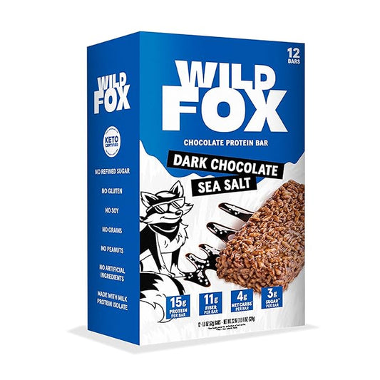 Wild Fox Protein Bars - Keto-Certified High Protein Snack with No Refined Sugar, Great Taste, 15g Protein, and No Seed Oils, Dark Chocolate Sea Salt