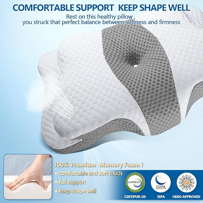 Cervical Neck Pillow for Pain Relief Sleeping, Contour Memory Foam Pillows, Ergonomic Side Sleeper Pillows for Adults, Orthopedic Neck Support Pillow for Back Stomach Sleepers-King Size