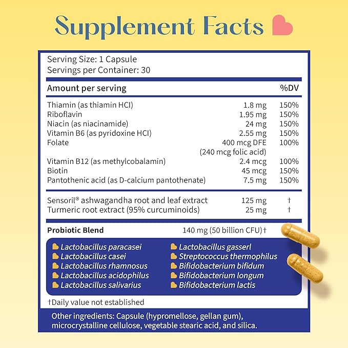 LoveBug Complete Mood Probiotics for Women - 50 Billion CFU, 10 Clinically Studied Strains, Lactobacillus Bifidobacterium Probiotic with Ashwagandha Digestive Health, Mood Support Supplement, 30 Count