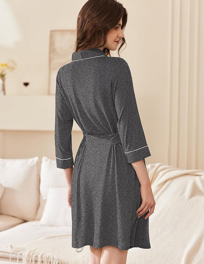 Ekouaer Women Robes Shawl Collar Bathrobe Short Kimono Robe Soft Knit Bathrobes Ladies Sleepwear with Pockets S-XXL