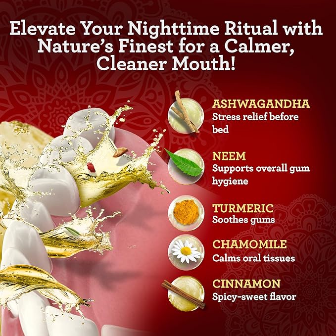 GuruNanda Cinnamon Oil Pulling Mouthwash, Promotes Calmness, with Neem & Ashwagandha for Fresh Breath & Happy Gums, Alcohol-Free, with Toothbrush & Tongue Scraper, 8 Oz