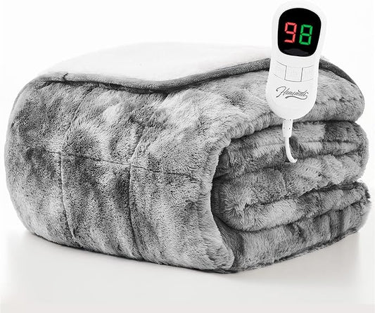 Homemate Heated Weighted Blanket for Adults - 72"x84" 20lbs Electric Throw Fast Heating Heavy Blanket 1/2/4/6/8 Hour Auto Off 10 Heat Levels Over-Heat Protection Luxury Faux Fur Sherpa