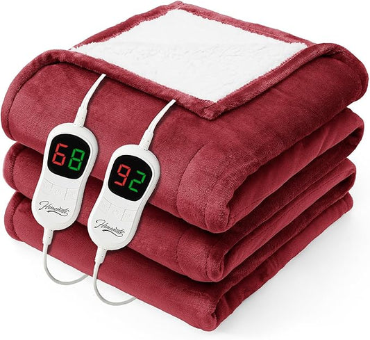 Homemate Electric Heated Blanket King - 100"x90" Heating Bed Blankets Throw with 10 Heating Levels 8 Hours Auto Off Fast Heating Over-Heated Protection Ultra Soft Warm Flannel ETL Certified Red