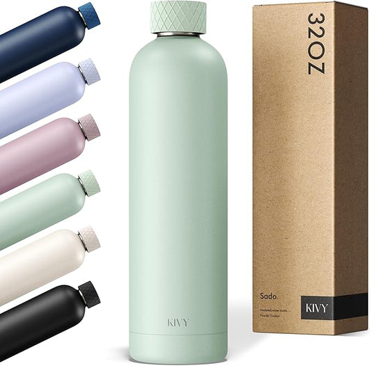 KIVY 32oz Stainless Steel Insulated Water Bottle - Leak Proof, Keeps Cold Up to 24 Hours, Hot Up to 18 Hours - 1 Liter Capacity, Premium Insulation, Leakproof Lid
