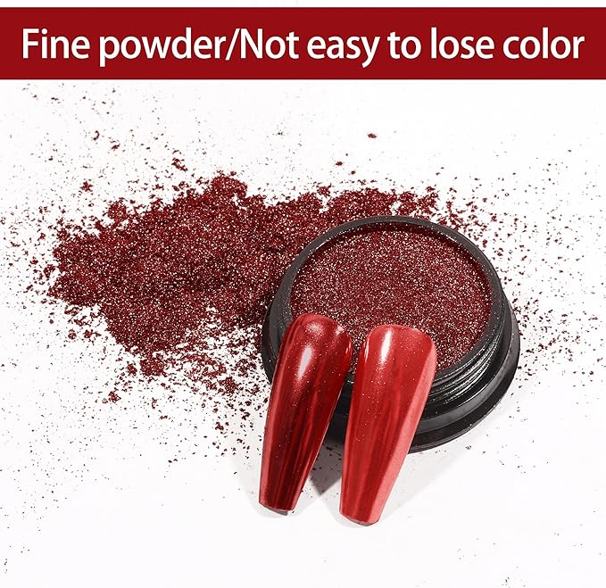 Artdone Chrome Nail Powder,Red Iridescent Aurora Powder Metallic Mirror Effect Pigment Pearlescent Mermaid Pigment Pearl Glitter Dust Kit, Nail Art Decoration, Resin Craft