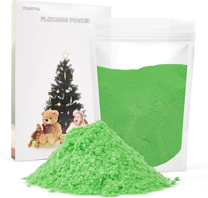 100g Flocking Powder, Velvet Fibers for Christmas Tree Crafts/Taba Squishy/Nails Art/Doll Decorations/DIY Scenery (Light Green)