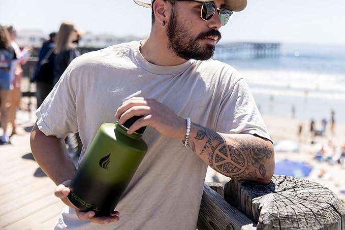 HYDRO CELL Stainless Steel Insulated Water Bottle with Straw - For Cold & Hot Drinks - Metal Vacuum Flask with Screw Cap and Modern Leakproof Sport Thermos for Adults (Army/Black 64oz)