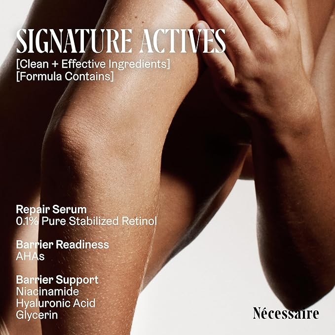 Nécessaire The Body Retinol - Firming Repair Serum + Retinol Body Lotion For Women & Men. Wrinkle + Line Prevention. 0.1% Pure + 10% AHA Crepey Skin Treatment. 5.1 oz