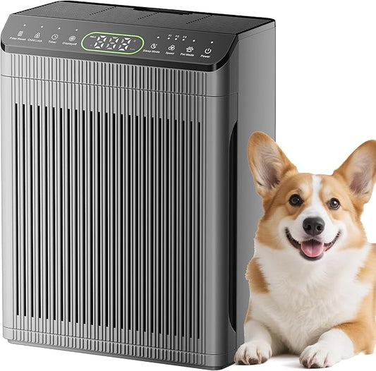 Air Purifiers for Home Large Room up to 2200sq.ft with Washable Filters, EVALIT Air Purifier for Bedroom with Fragrance, PM 2.5 Display Air Quality Sensor for Smoke Dust Odors, Grey, 1Pack+3Modes