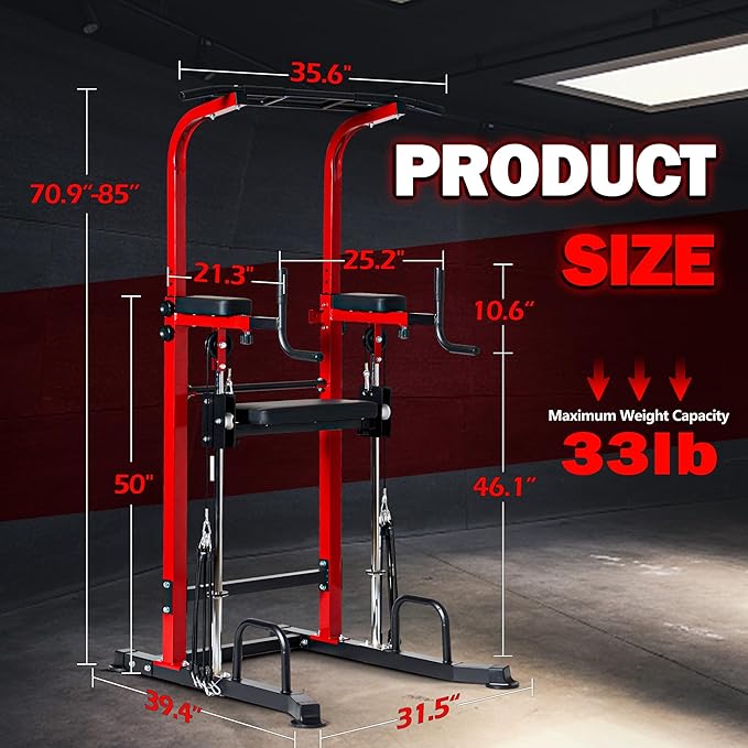 Dland Power Tower Dip Station Pull Up Bar Exercise Tower, Free Standing Pull Up Bars For Home Gym Strength Training Workout Equipment