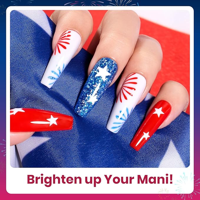 Beetles 4th of July Gel Nail Polish Set - 6 Colors Red White Navy Blue Gel Polish Sliver Glitter Gel Polish Soak Off Uv Nail Lamp for the 4th of July Nails Manicure DIY Nail Art Design Gift for Women