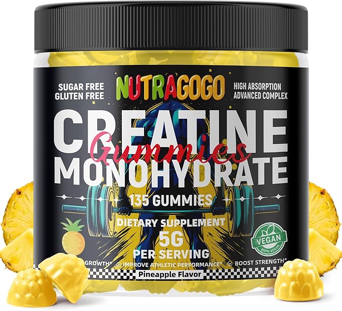 Creatine Monohydrate Gummies for Men & Women-5g of Creatine Monohydrate per Serving - Sugar Free,Vegan, Pineapple Electrolyte Chews, 135 Count