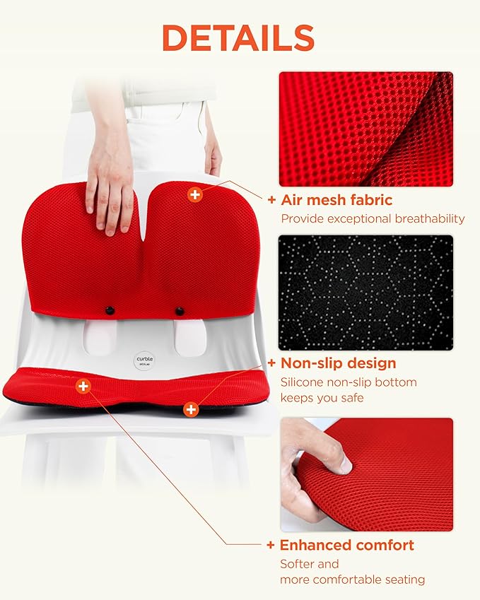 curble Grand Cover, Detachable Cover for Adult Chair, Ergonomic Chair Back Support and Lumbar Support (Red)
