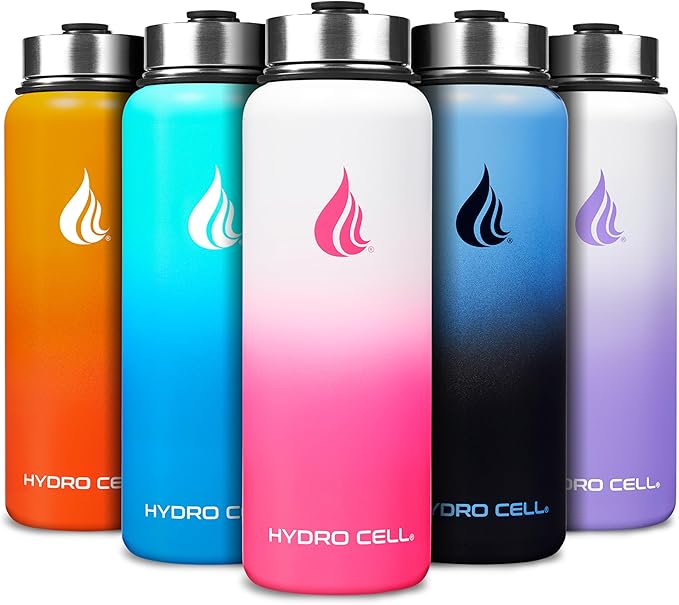 HYDRO CELL Stainless Steel Insulated Water Bottle with Straw - For Cold & Hot Drinks - Metal Vacuum Flask with Screw Cap and Modern Leakproof Sport Thermos for Adults (White/Pink 40oz)