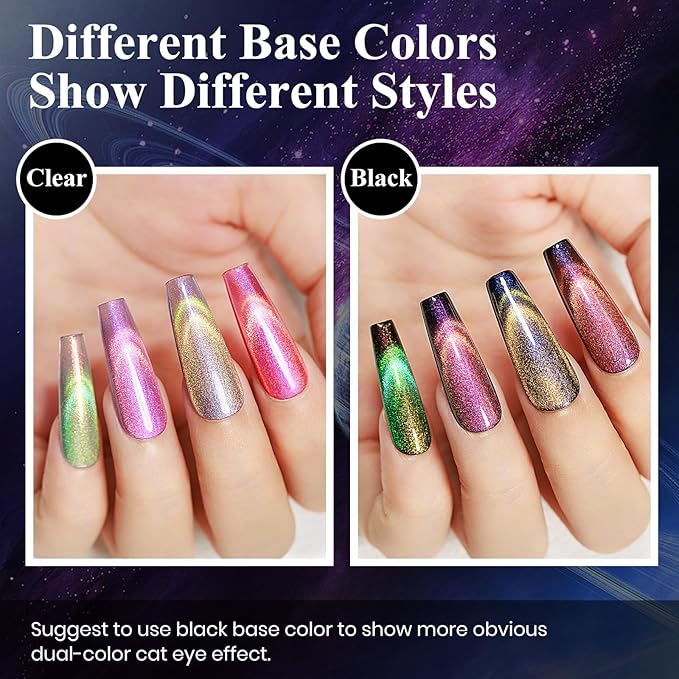 MIZHSE 9D Cat Eye Gel Nail Polish Set, Magnetic Gel Polish 10ml 6 Colors with 2 Magnet Sticks, Chameleon Galaxy Shiny Magic Effect Cateye Nail Polish Soak off Nail Art Gift for Women
