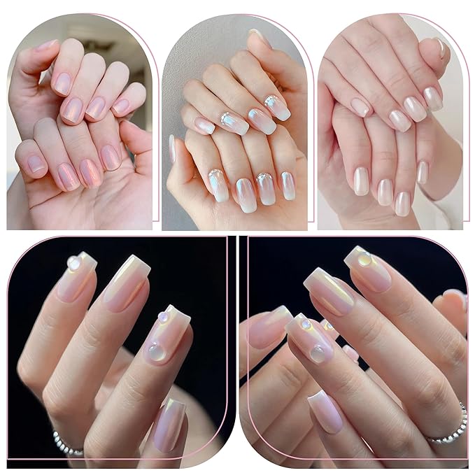 Artdone 8 Jars Chrome Nail Powder Magic White Pearl Kit Mirror Effect Silver Metallic Holographic Dip Nail Powder Decoration Iridescent Aurora Mermaid Pigment