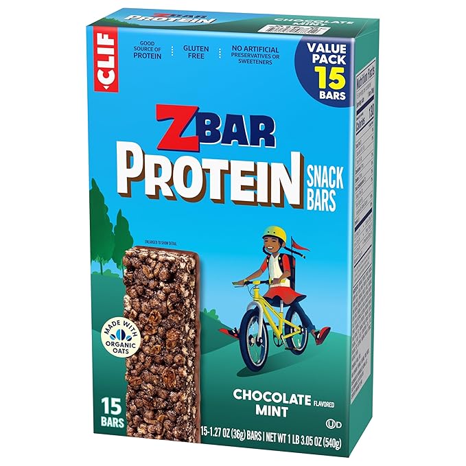 Zbar Protein - Chocolate Flavored Mint - Crispy Snack Bars - Made with Organic Oats - Non-GMO - 5g Protein - Gluten Free Protein Bars (15 Pack)