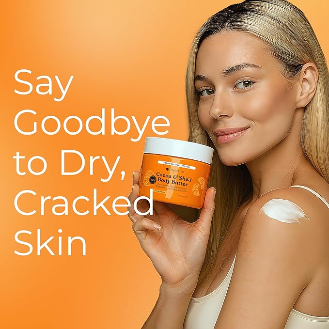 Tree to Tub Shea Body Butter for Dry, Extremely Dry, Sensitive Skin - Moisturizing Body Cream for Women & Men, Hydrating Body Lotion Moisturizer w/Vitamin C, Organic Cocoa, All Natural Citrus Scent