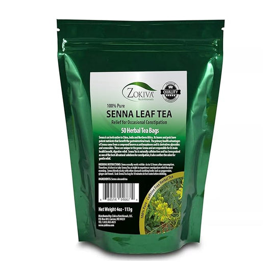 Zokiva Senna Tea - 50 Premium 2g Tea Bags for Constipation Relief and Digestive Health | 100% Natural, Herbal Laxative, Cleanser, and Digestive Support Caffeine Free