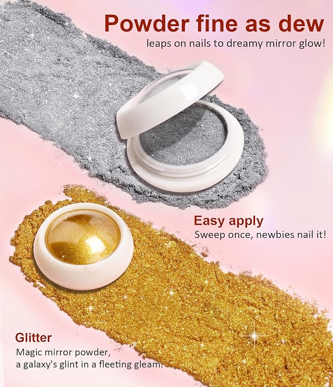 Gold Chrome Nail Powder 4 PCS - Metallic Mirror Nail Art Pigment for Gel Polish Decoration,Resin Craft Festival Chrome Powder,Includes Blue Purple Colors