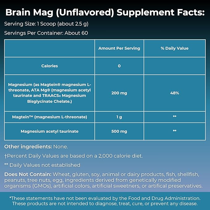 MYOXCIENCE Brain Mag | Magnesium L-Threonate Magtein & Magnesium Glycinate Powder (Unflavored) (60 Servings)