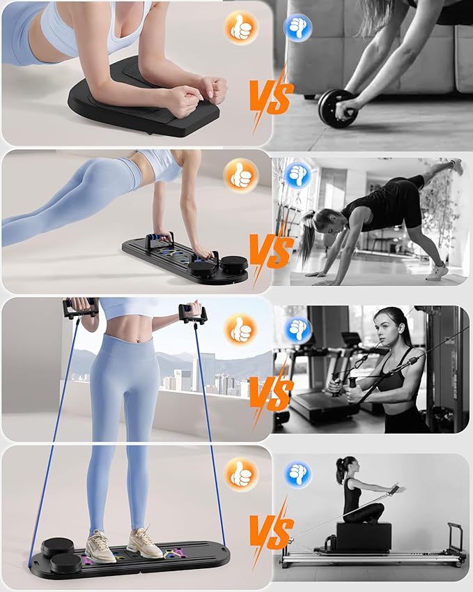 Pilates Board Pilates Reformer Set - Pilates Board for Home Workout, Multifunctional Pilates Board for Core, Glutes, Balance Training, Non-Slip Design with Cushioned Pads, Portable Pilates Board