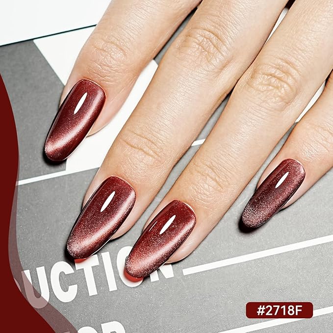 JODSONE Cat Eye Gel Nail Polish Set Pink Rose Red Sliver Collection 10 Colors Holographic Sparkle Cat Eye with Base Coat Top Coat Magnet DIY Nail Art Gift