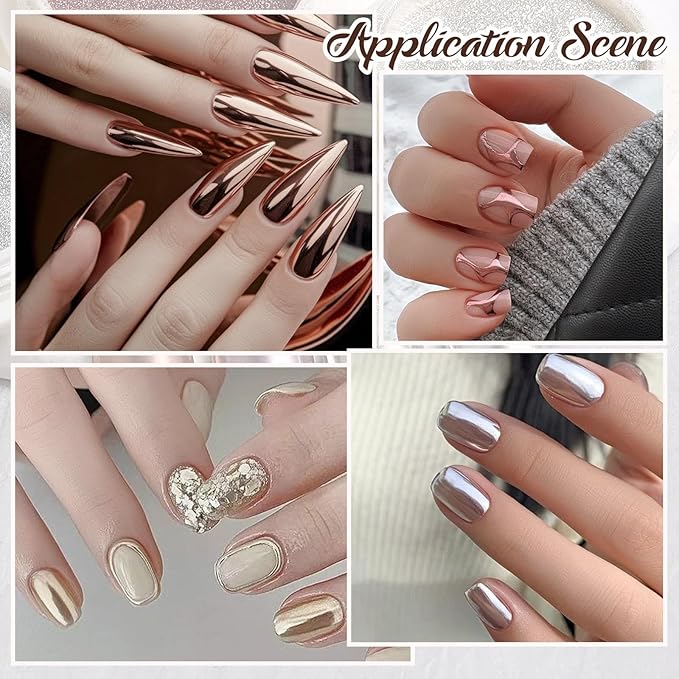 4 Color Chrome Nail Powder Set Holographic Metallic Mirror Effect Nail Chrome Glitter Holographic Iridescent Glazed Donut Nail Dust Manicure Pigment for DIY Nail Art Design