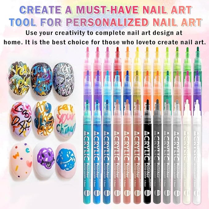 36 Colors Nail Art Pens Set Nail Polish Pens Nail Art Drawing Graffiti Marker Pen Quick Dry Waterproof Nail Art Painting Pens Kit for Home DIY Nail Art Design