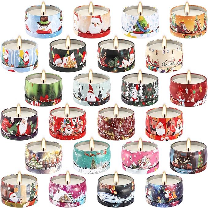 24 Packs Christmas Scented Candles Gift- Aromatherapy Candle-2.5oz Soy Wax-Long Lasting Burn time, Advent,Christmas Thanksgiving Gifts, Home Decor.