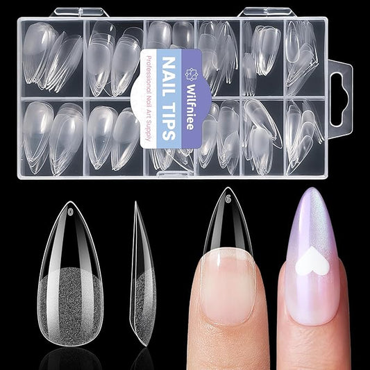 Medium Stiletto Nail Tips: 240Pcs Full Cover Stiletto Press On Nails, 12Sizes Pre-shaped Soft Gel Nails Clear Fake False Nails For Nail Extensions Home Nail Art Salon