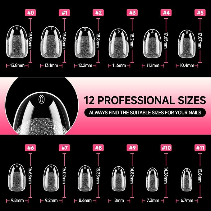UNA GELLA Oval Round Nail Tips Pre-shaped Half Matte 120pcs Short Oval Round Soft Gel Nail Tips Full Cover Clear Acrylic Fake Nails for Press on Nail Extensions Home DIY Salon 12 Sizes
